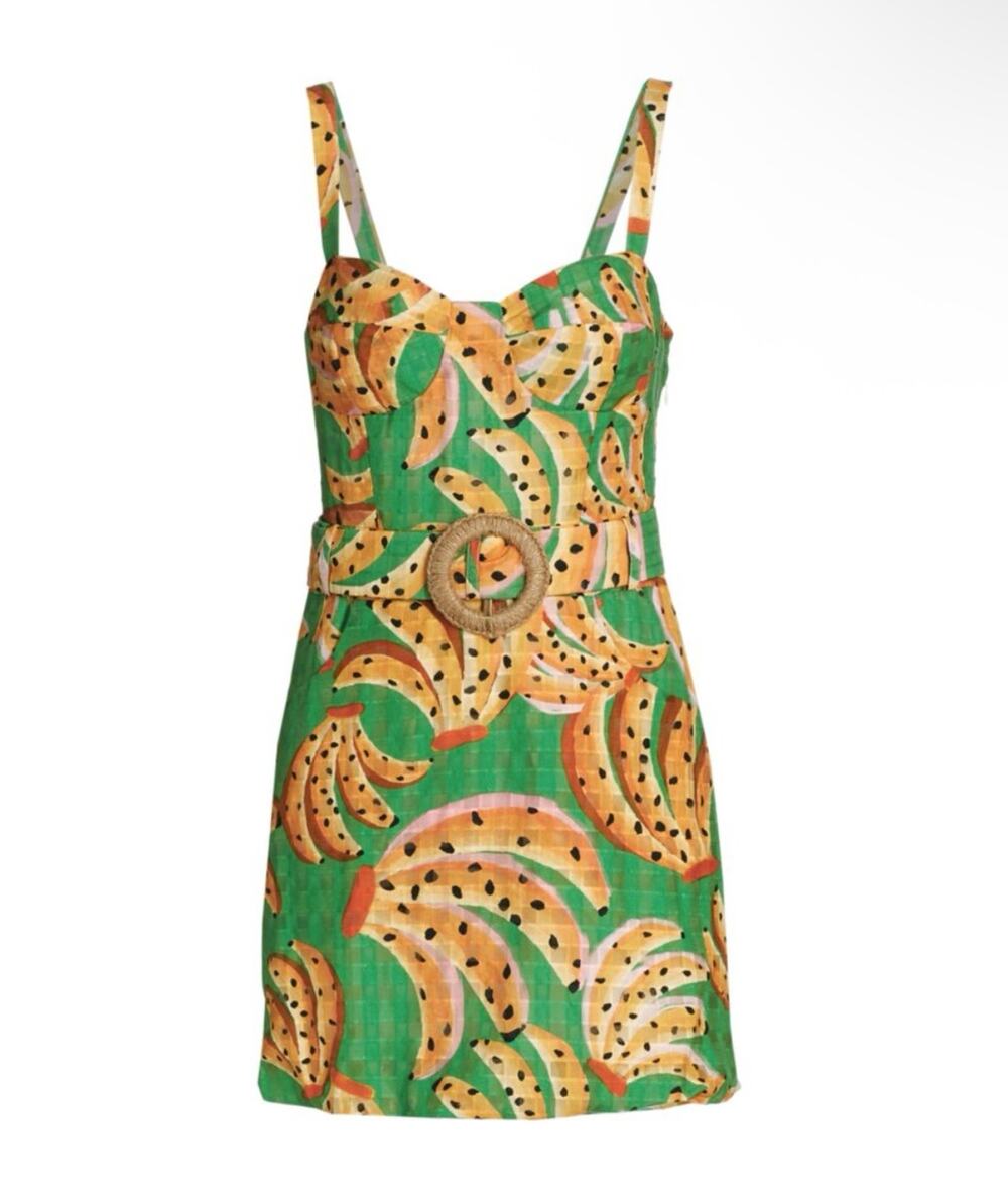 FARM Rio Green Banana Print Mini Dress with Belt